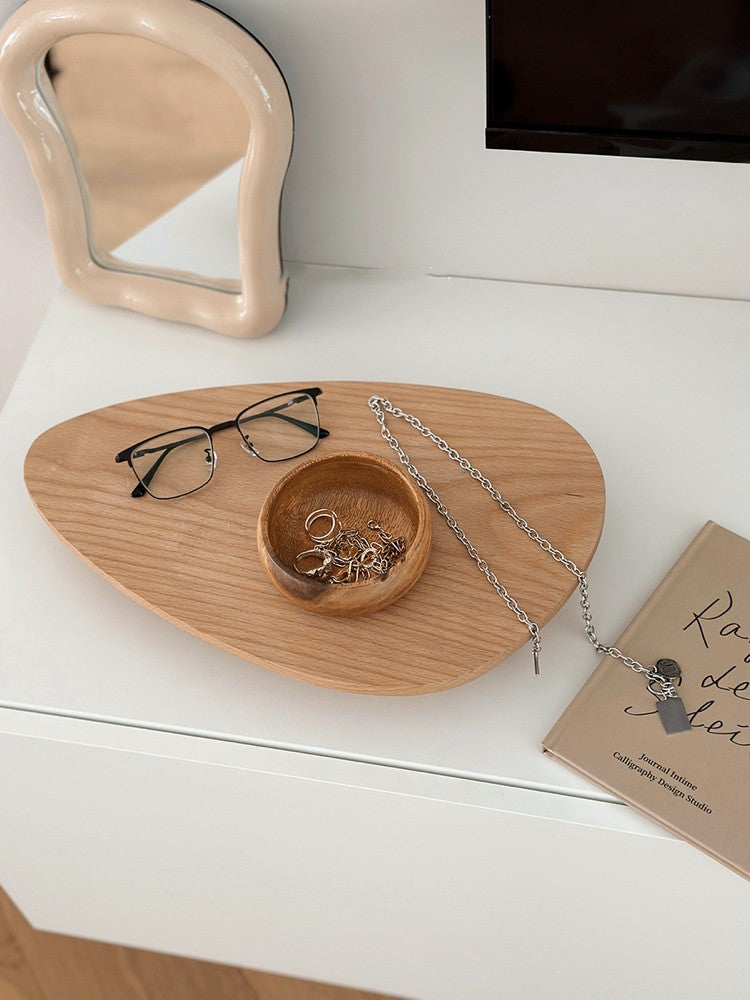 Ball High Foot Solid Wood Tray – Beech Desktop Storage & Serving Tray