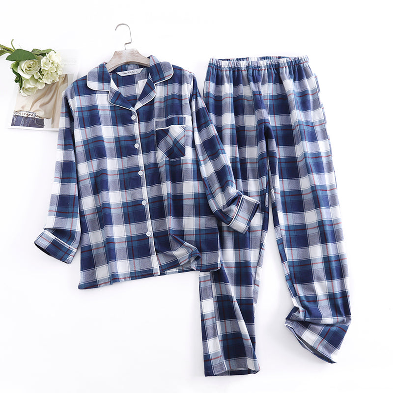 Checkered Women’s Pajamas Set - Blue and White