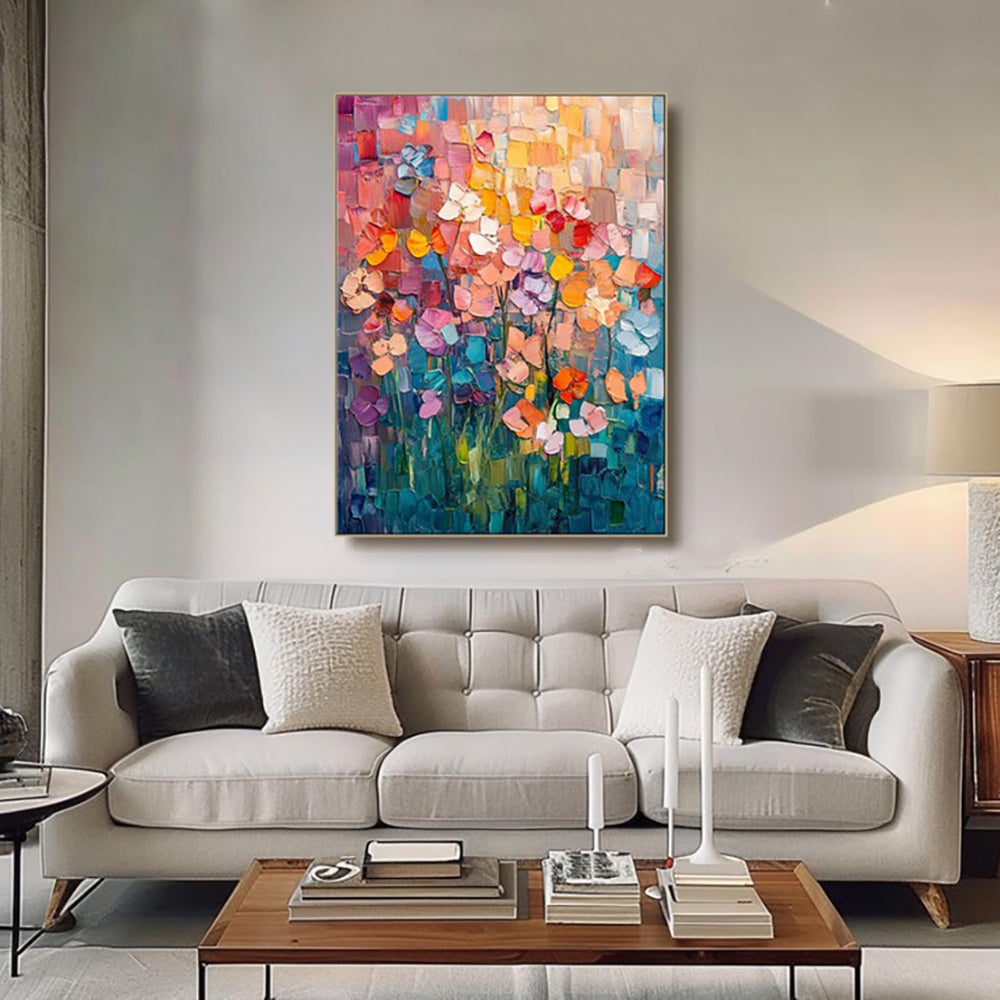 Hand-Painted Abstract Tulip Oil Painting – Modern Canvas Wall Art
