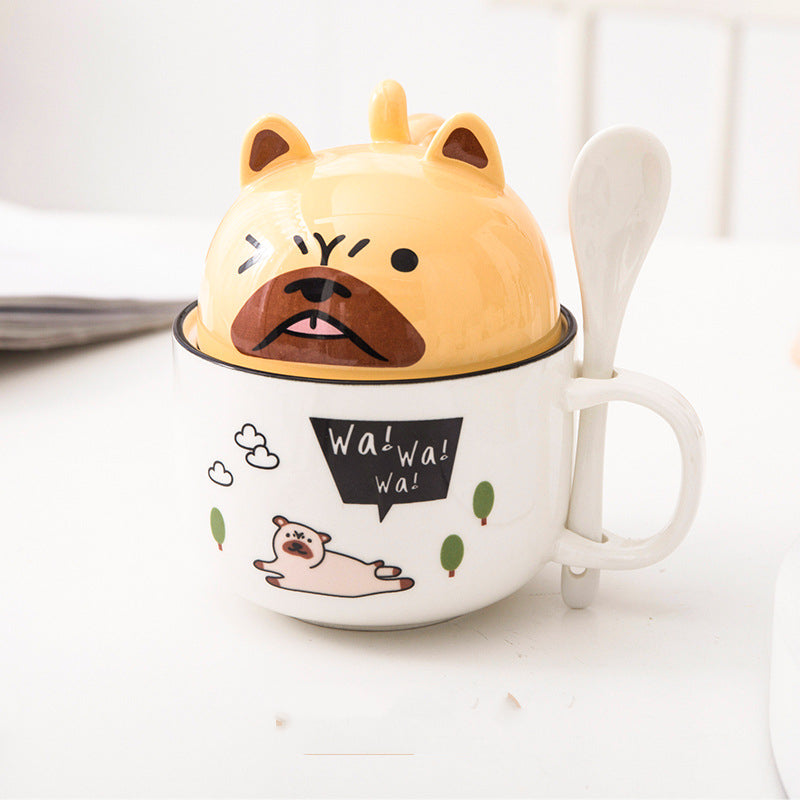 Ceramic Mug with Lid & Spoon – Cute Animal Design