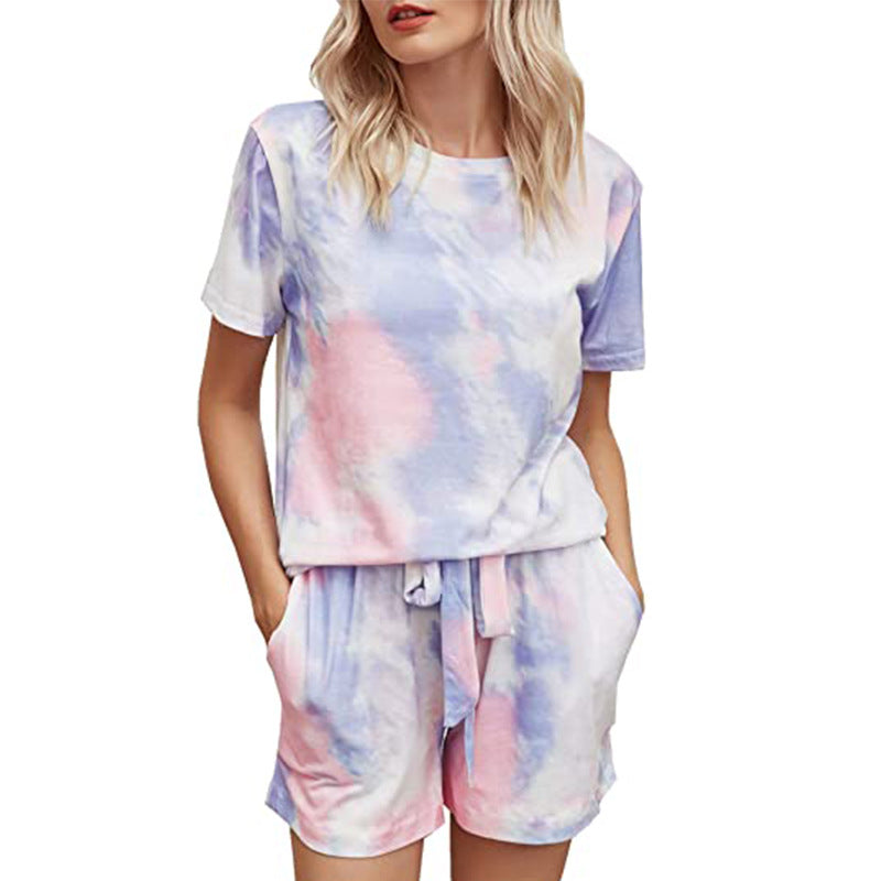 Tie-Dye Printed Short-Sleeve Pajamas – European & American Style