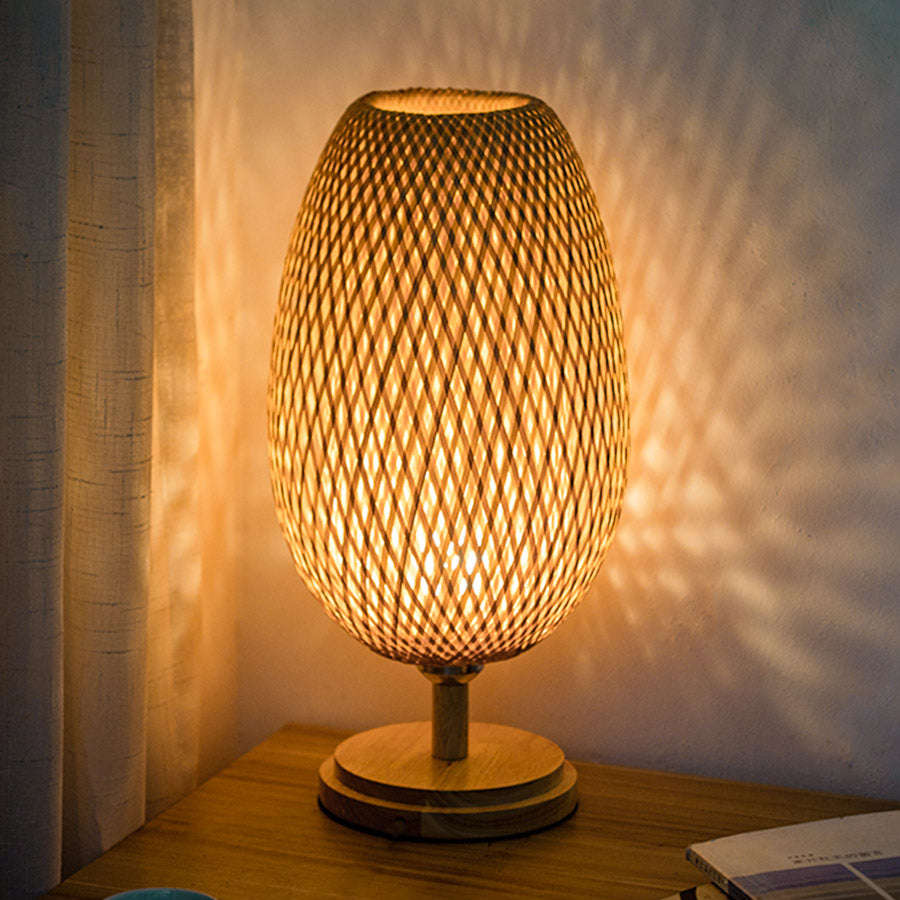 Bamboo Woven Table Lamp – Japanese Zen Style for Bedroom & Living Room
