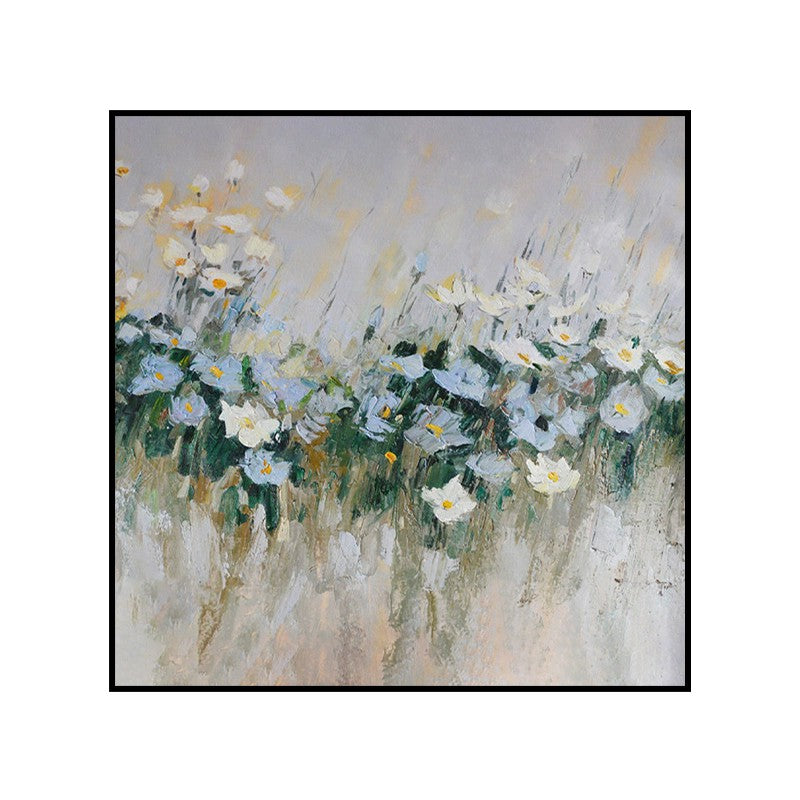 Handmade Oil Painting Canvas – Modern Blue Flowers Wall Art