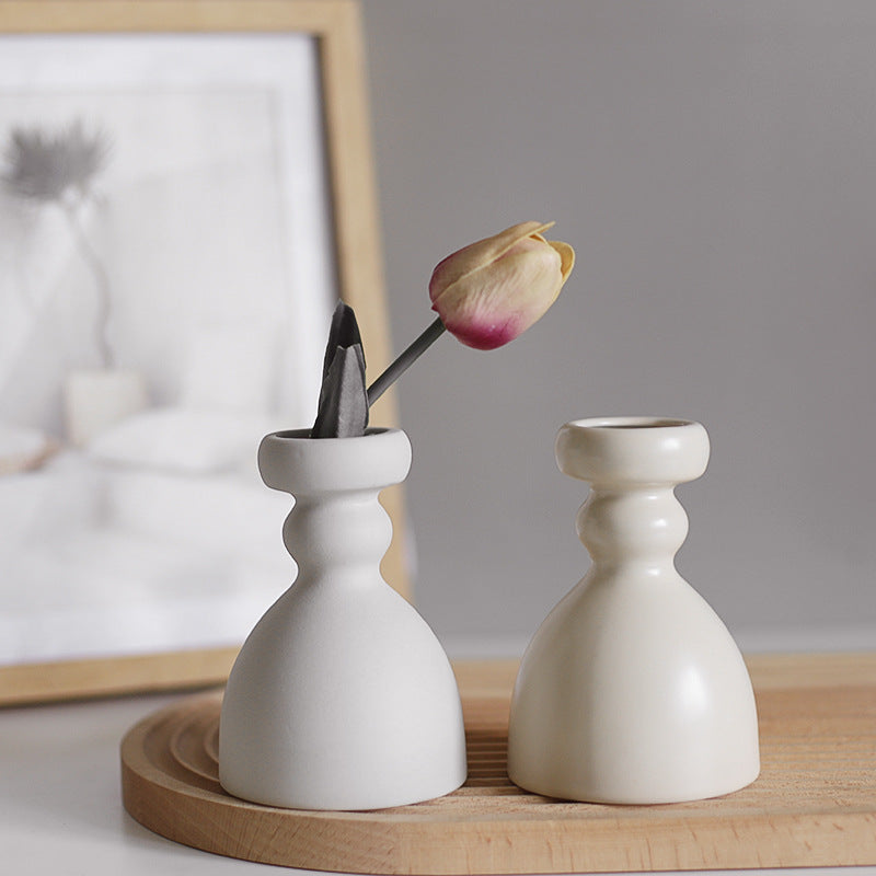 Minimalist Ceramic Vase & Pillar Candle Holder – Living Room Decor Ornament