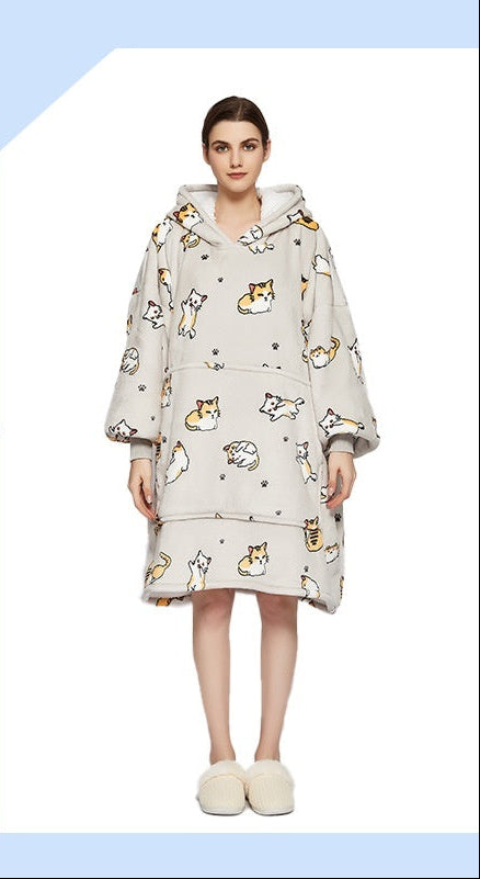 Flannel Double-Layer Fleece Blanket Hoodie – Cozy Lambswool Pyjamas