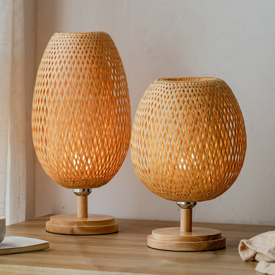Bamboo Woven Table Lamp – Japanese Zen Style for Bedroom & Living Room
