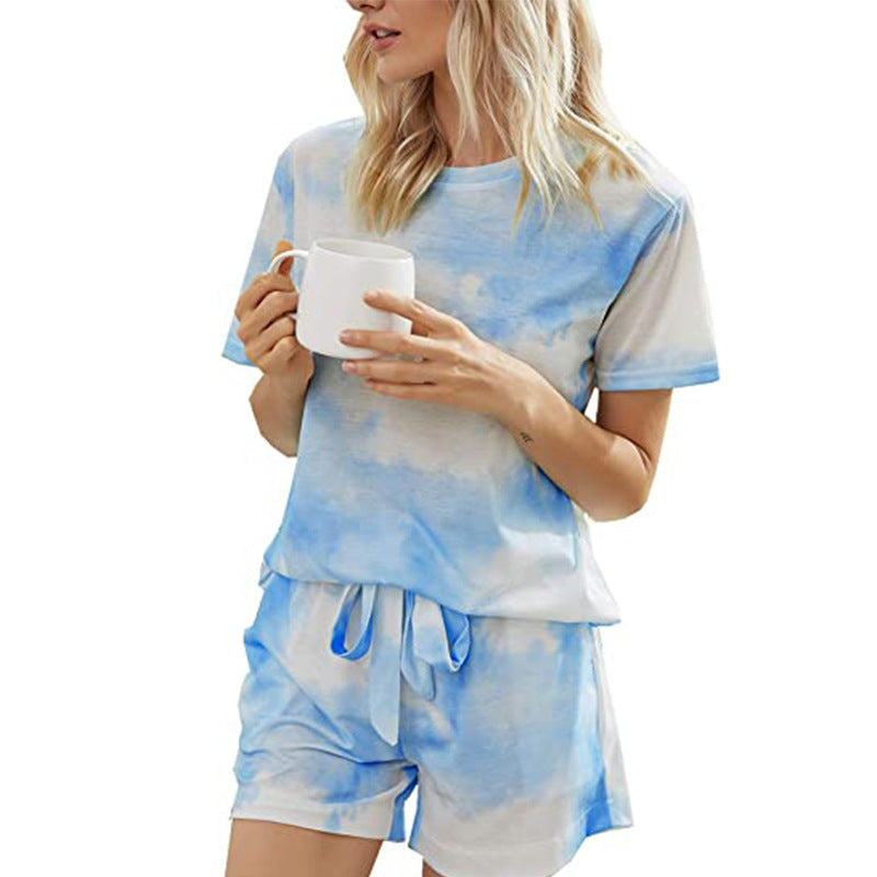 Tie-Dye Printed Short-Sleeve Pajamas – European & American Style