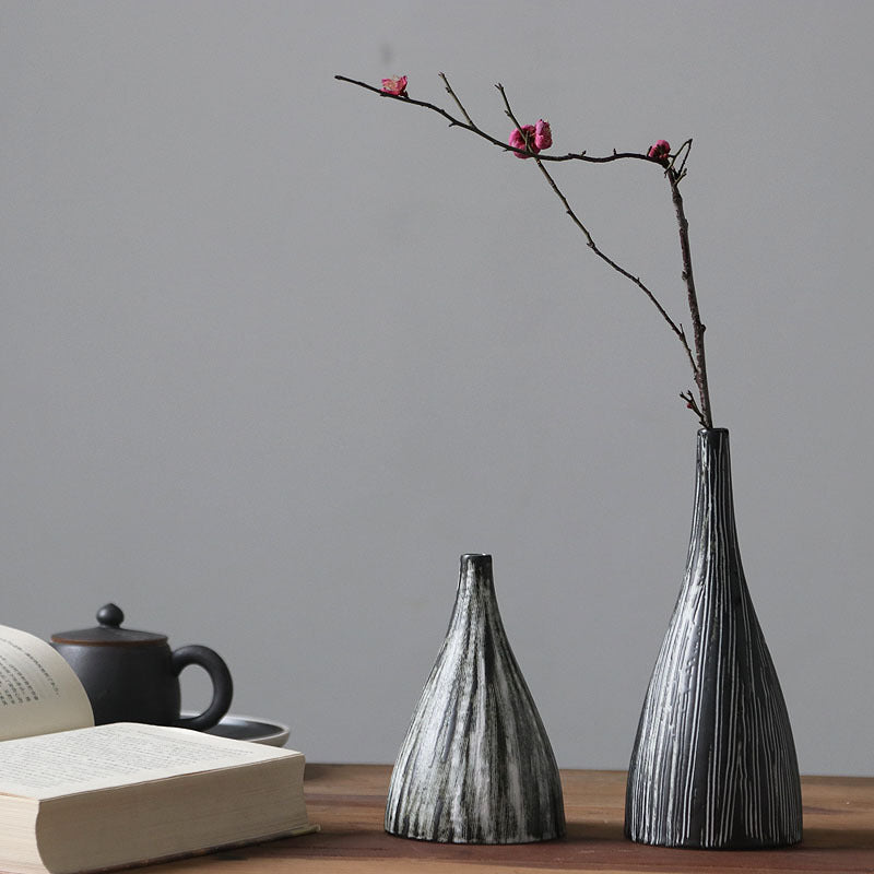Ceramic Vase – Handmade Chinese Zen Vertical Stripes Decor
