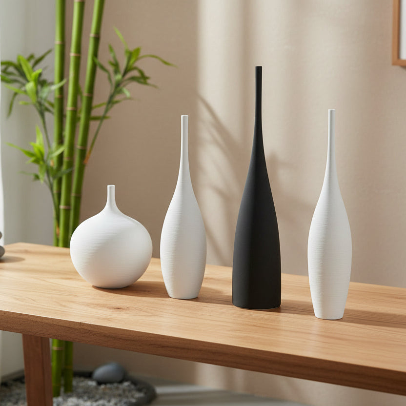 Hand-Drawn Ceramic Flowerware – Nordic Zen Handmade Porcelain Vase