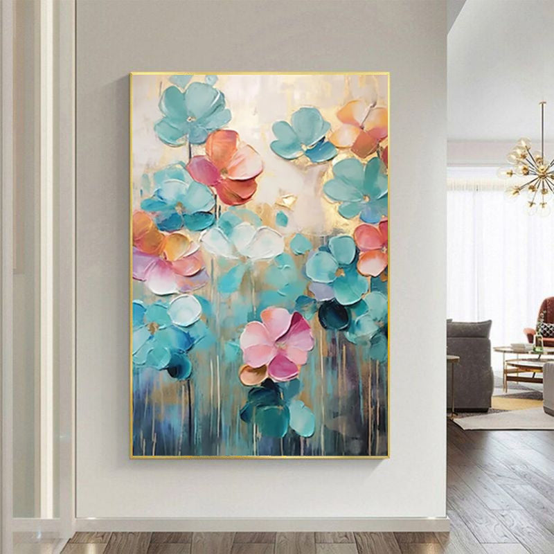 Handmade Oil Painting on Canvas – Fresh Flowers Wall Art for Home Decor