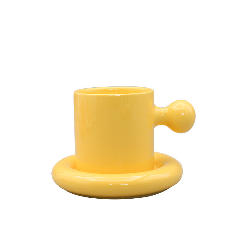 Macaron Egg Yolk Ceramic Mug with Lid – Porcelain Cup