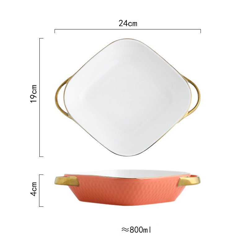 Rectangular Oval Diamond Ceramic Bake Tray – Microwave-Safe Dish