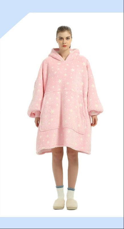 Flannel Double-Layer Fleece Blanket Hoodie – Cozy Lambswool Pyjamas