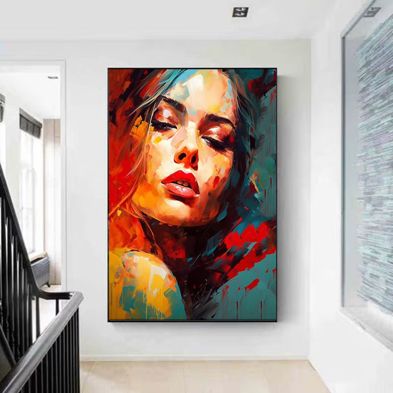 Abstract Woman Oil Painting – Handmade Colorful Modern Canvas Art