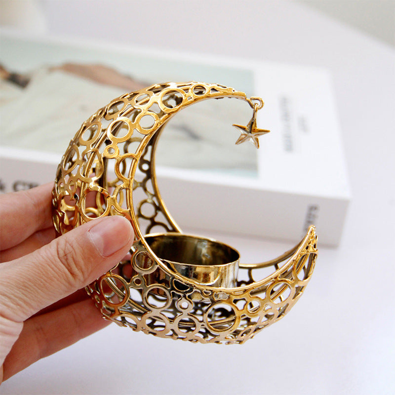 Eid Moon Candle Holder – Metal Crescent Tealight Stand for Home Decor