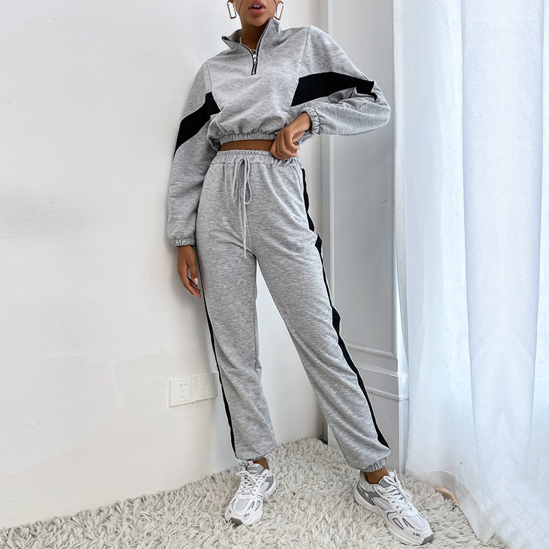 Women’s Contrast Color Casual Set – Long-Sleeve Top and Pants