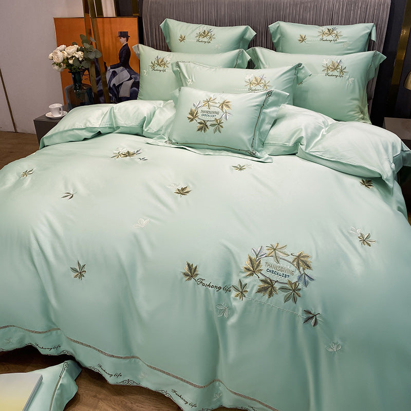 Light Luxury Embroidered Skin-Friendly Quilt Cover Bedding – Soft Satin Cotton