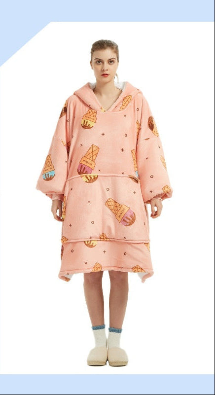 Flannel Double-Layer Fleece Blanket Hoodie – Cozy Lambswool Pyjamas