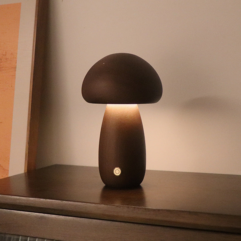 Wooden Cute Mushroom LED Night Light – Touch Switch Bedside Lamp for Kids’ Bedroom & Home Decor