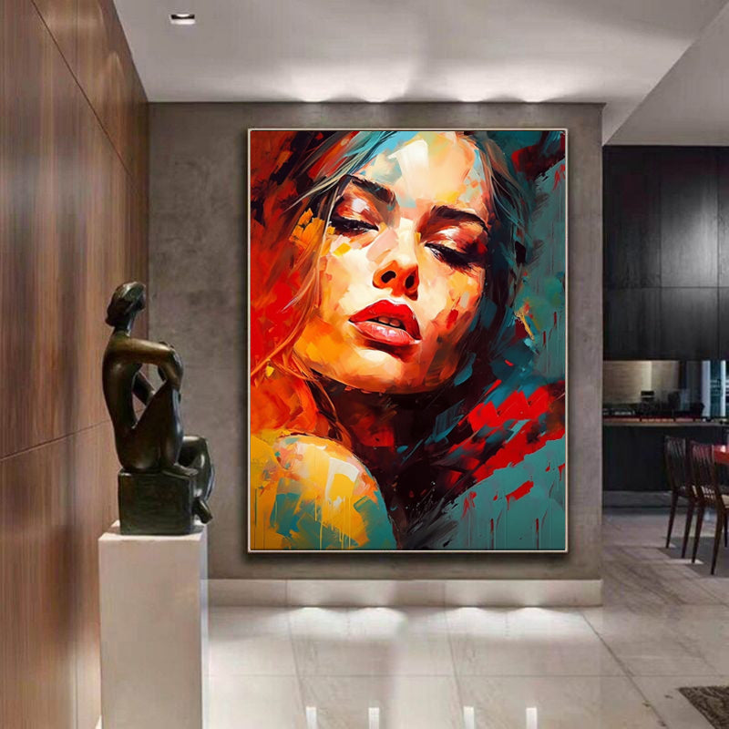 Abstract Woman Oil Painting – Handmade Colorful Modern Canvas Art