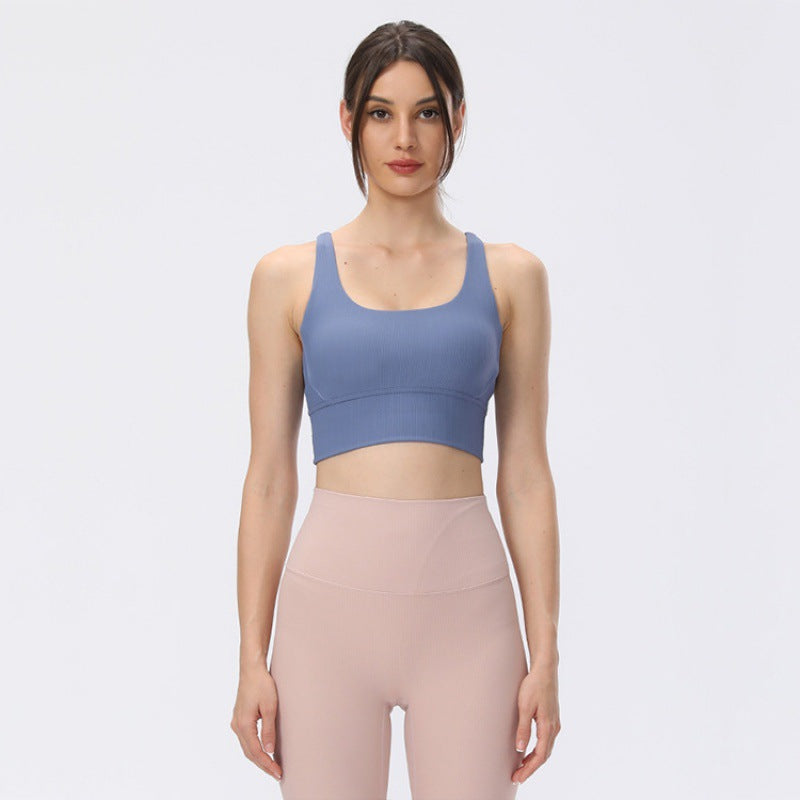 Soutien Desportivo Rib Nude Feel para Yoga – Soutien Desportivo Feminino com Alças Cruzadas e Secagem Rápida | Suporte Sem Costuras e Conforto Ultramacio