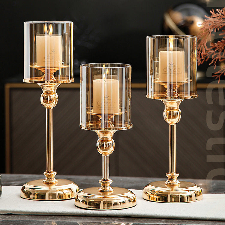 Gold Candlestick Stand – Elegant Alloy & Glass Home Decor Gift