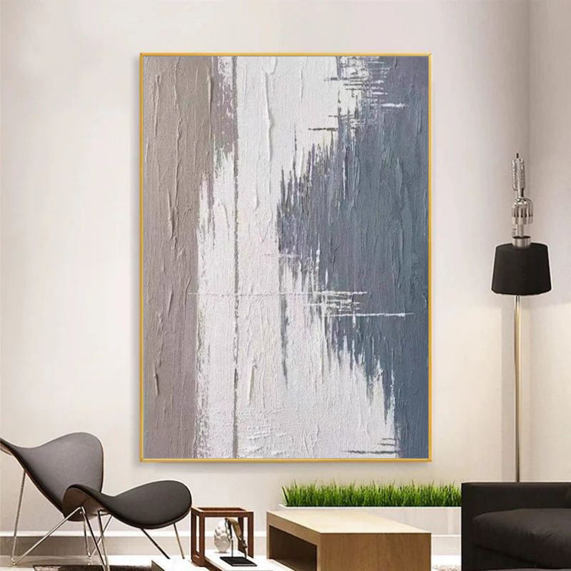 Handmade Abstract Grey Oil Painting Canvas – Modern Textured Wall Art