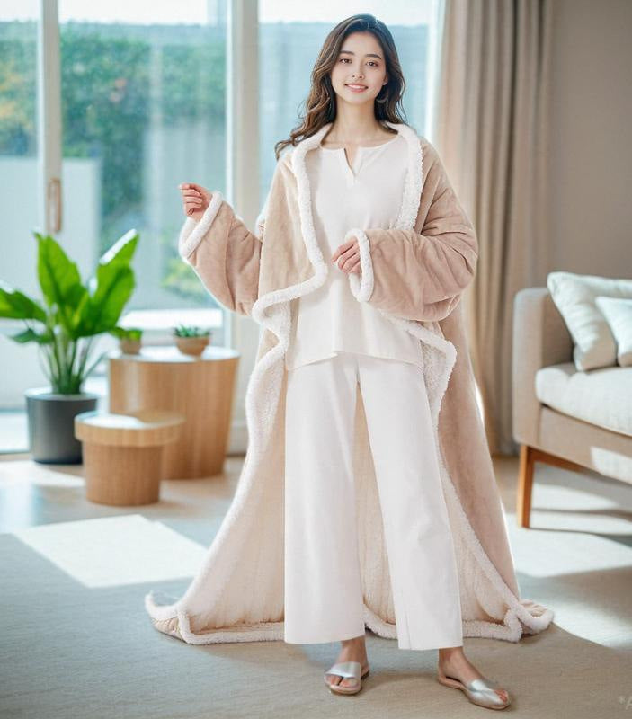 Electric Heating Wearable Blanket – Flannel & Lambswool Cozy Heated Cover