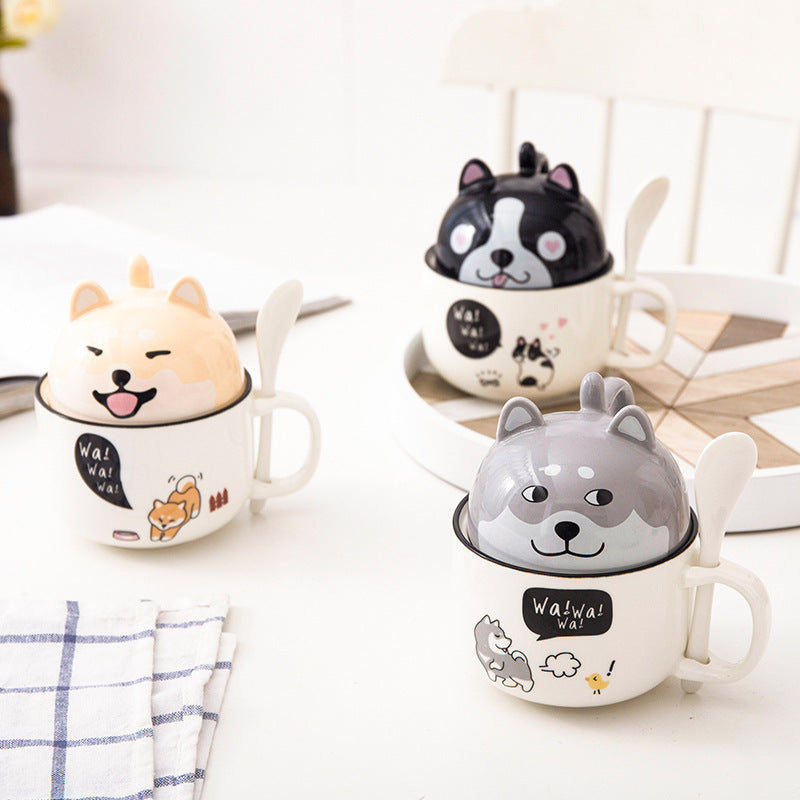 Ceramic Mug with Lid & Spoon – Cute Animal Design