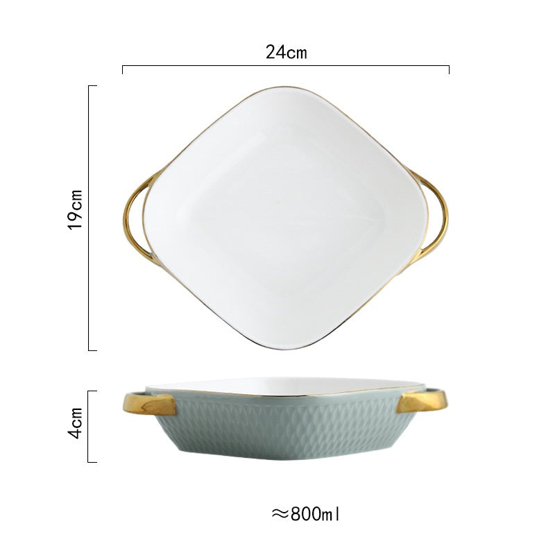 Rectangular Oval Diamond Ceramic Bake Tray – Microwave-Safe Dish