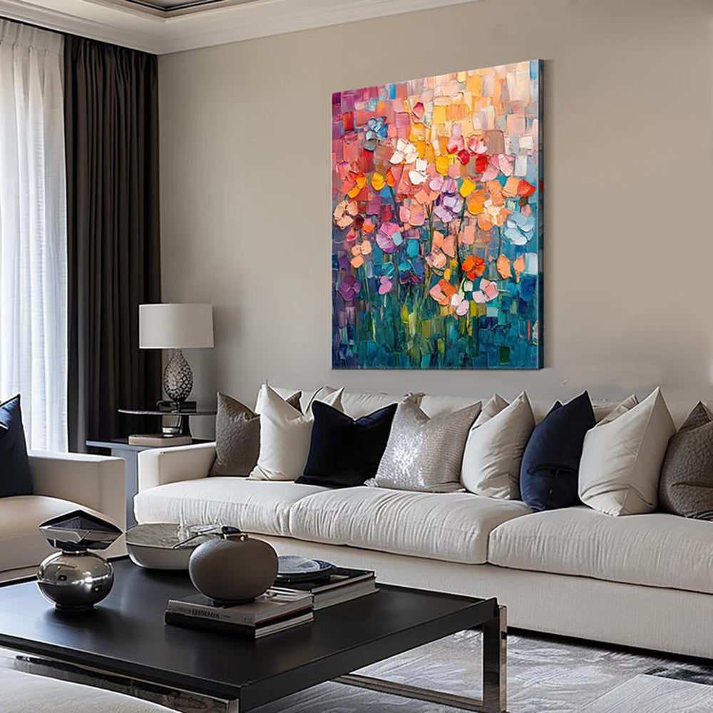 Hand-Painted Abstract Tulip Oil Painting – Modern Canvas Wall Art