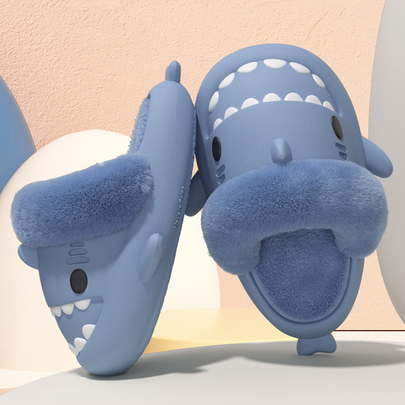 Winter Shark Slippers – Detachable Warm Fuzzy House Shoes with Thick Sole