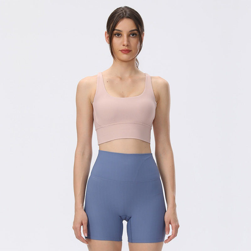 Soutien Desportivo Rib Nude Feel para Yoga – Soutien Desportivo Feminino com Alças Cruzadas e Secagem Rápida | Suporte Sem Costuras e Conforto Ultramacio