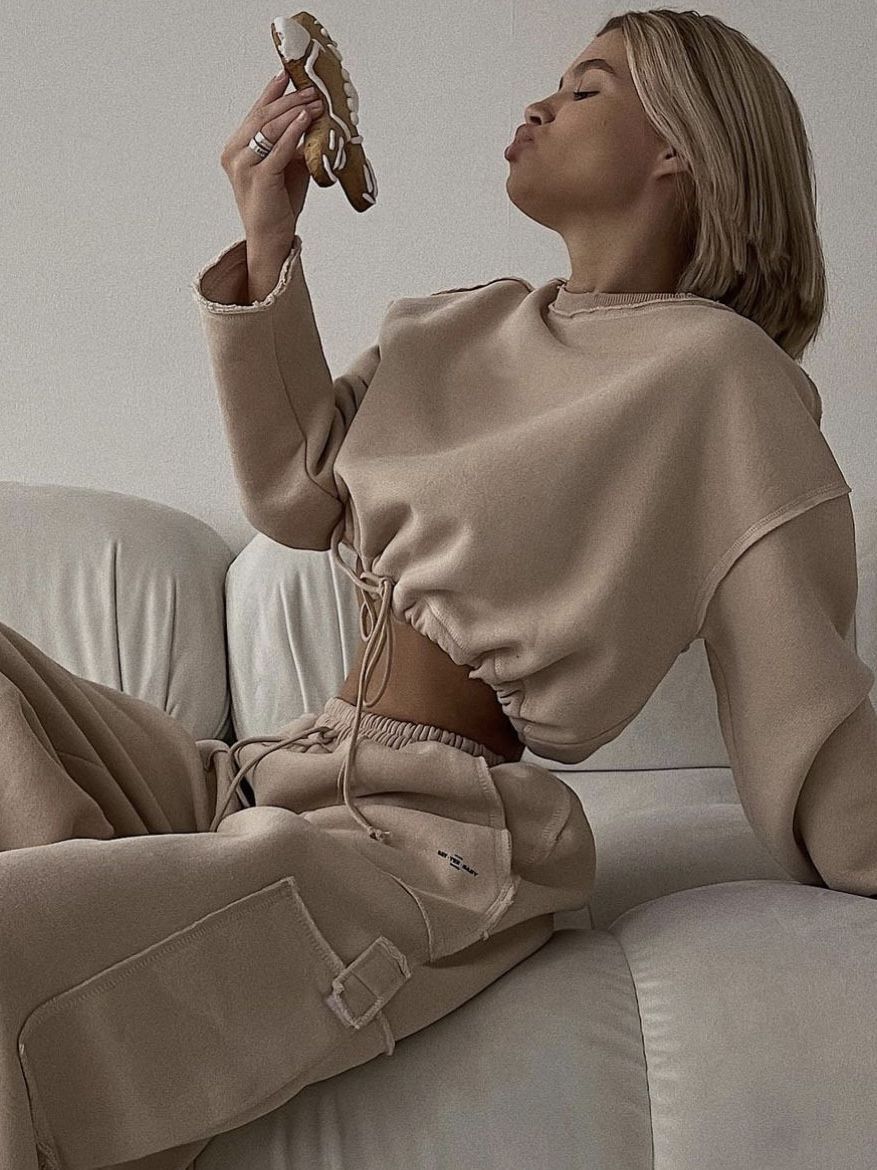 Women's Cotton Sweater & Pants Set – Long Sleeve Casual Loungewear | Khaki & Gray