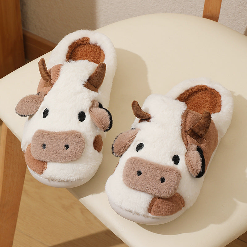 Cute Cow Slippers for Women – Warm, Non-Slip Indoor & Outdoor Plush Slides