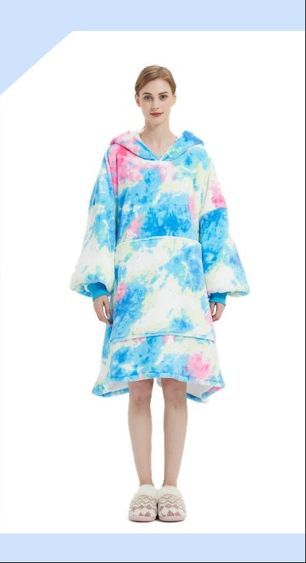 Flannel Double-Layer Fleece Blanket Hoodie – Cozy Lambswool Pyjamas