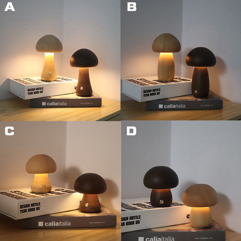 Wooden Cute Mushroom LED Night Light – Touch Switch Bedside Lamp for Kids’ Bedroom & Home Decor
