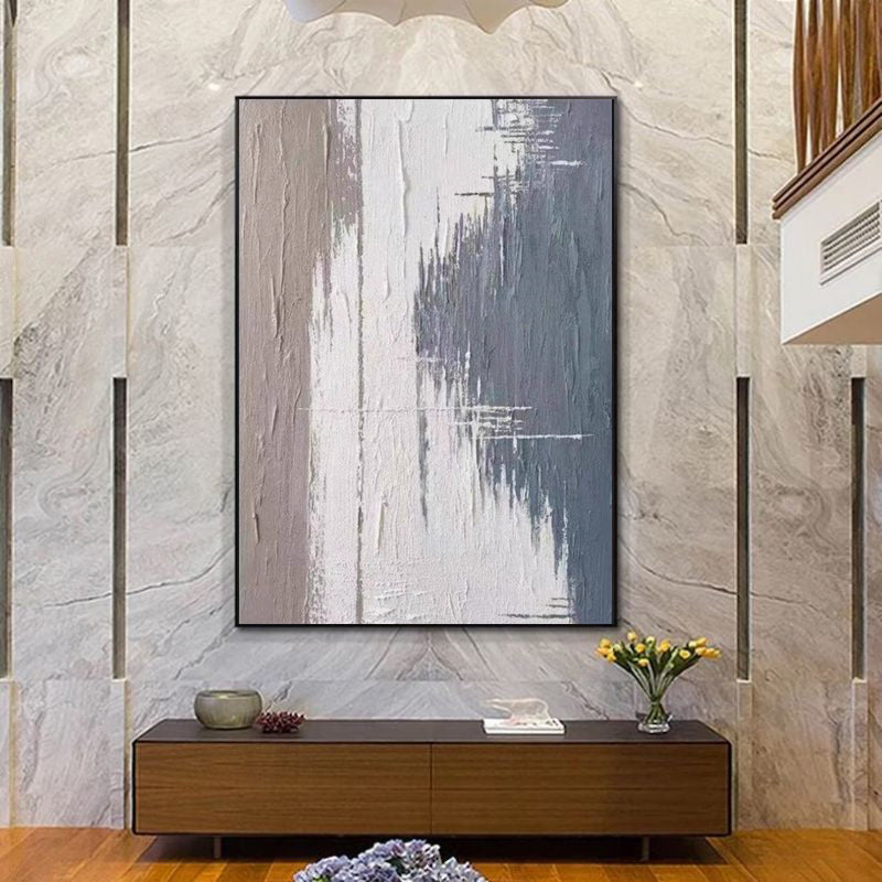 Handmade Abstract Grey Oil Painting Canvas – Modern Textured Wall Art