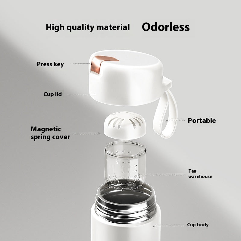 Light Press Magnetic Thermos Cup – Stylish Portable Tea & Water Separator, 420ml
