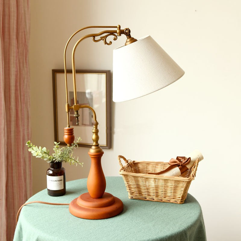 Bedside Reading Lamp – Stylish Bedroom Table Lamp with Wooden Base & Fabric Shade