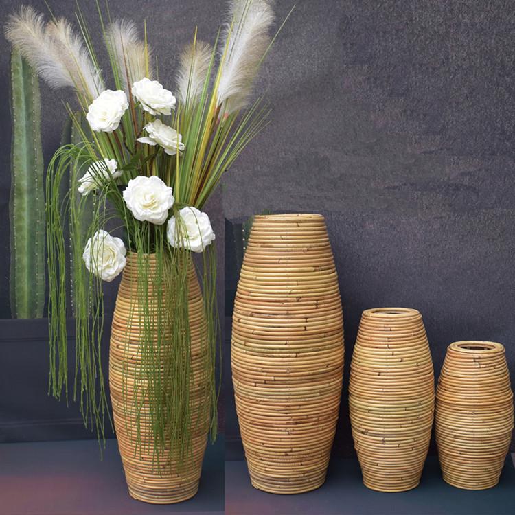 Natural Indonesian Rattan Vase – Handmade Pastoral Mosaic Decorative Floor Vase