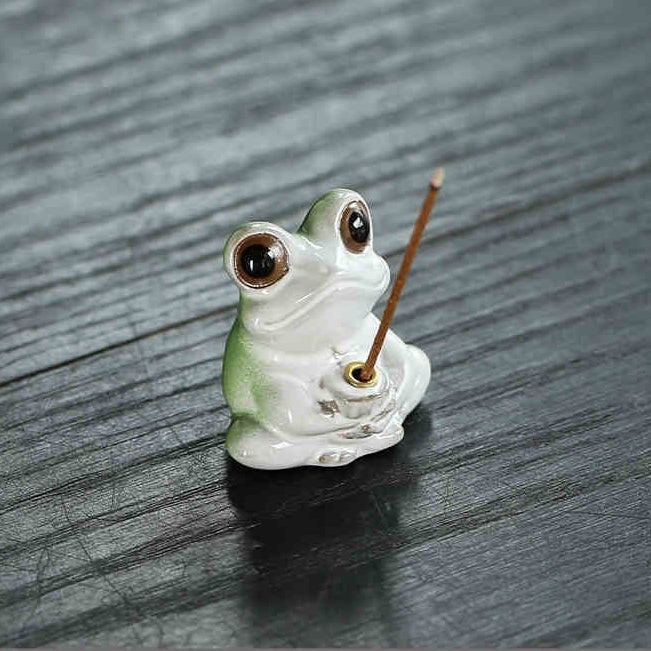 Ceramic Laid-Back Frog Incense Holder – Meditation, Ritual & Wellness Decor