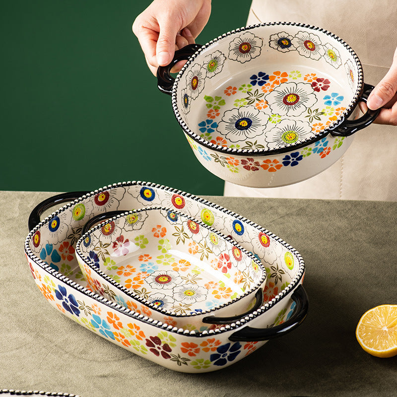 Wizard of Oz Ceramic Bakeware – Retro Floral Rectangular & Round Plates/Bowls