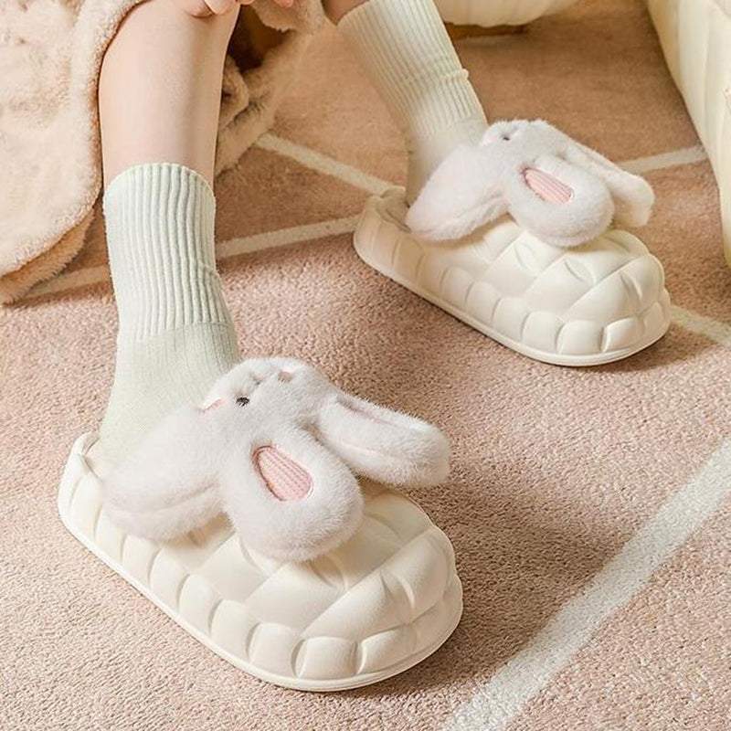 Cute Rabbit Winter Fuzzy Slippers – Warm Plush Cartoon House Shoes for Women