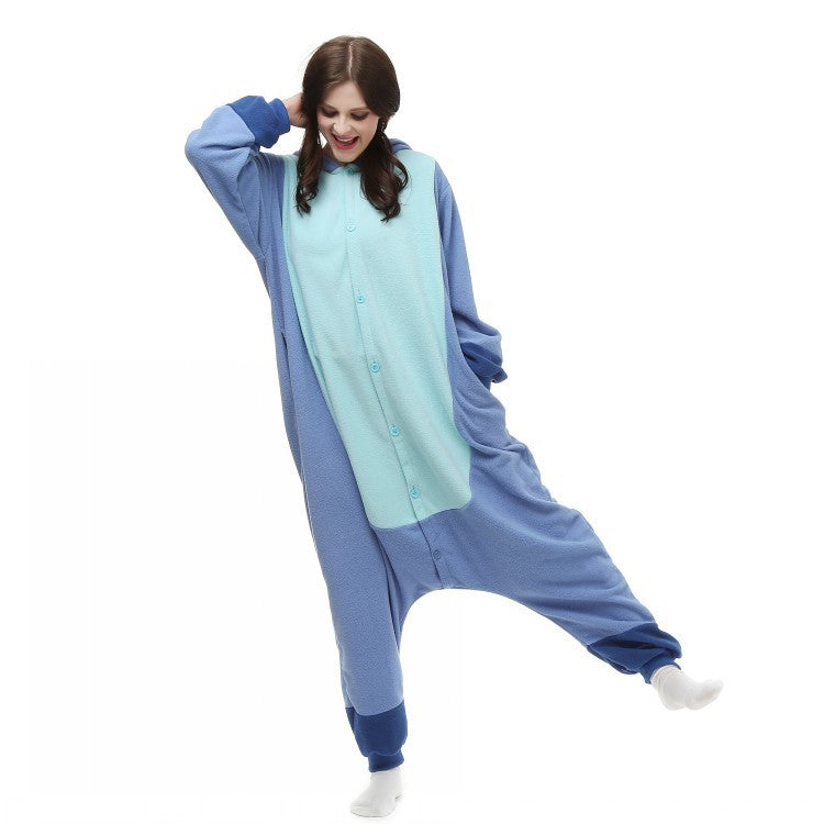 Blue & Pink Stitch Cartoon One-Piece Pyjama | Thick Polar Fleece Warm All-in-One Sleepwear