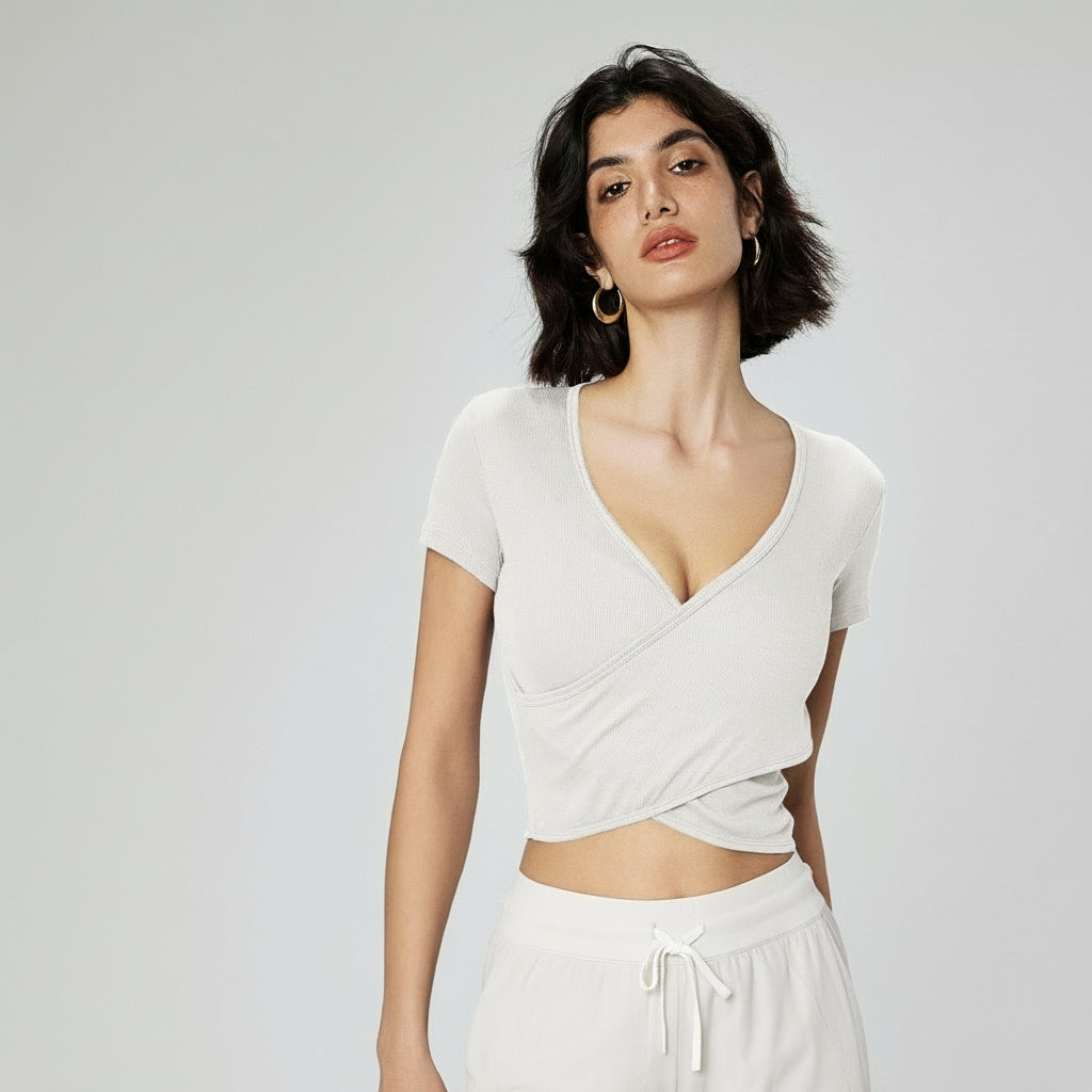 Super Stretch Waist-Length Short Sleeve Top – Modal Rib, Soft & Comfortable