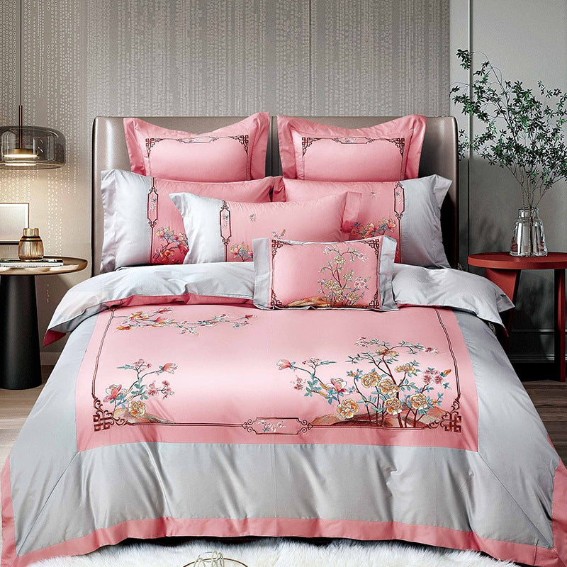 Light Luxury Embroidered Skin-Friendly Quilt Cover Bedding – Soft Satin Cotton