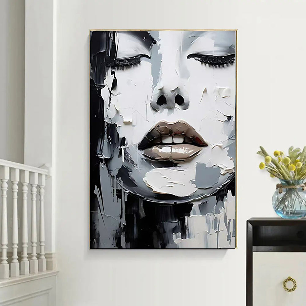 Hand-Painted Modern Portrait Oil Painting on Canvas – Unframed Wall Art