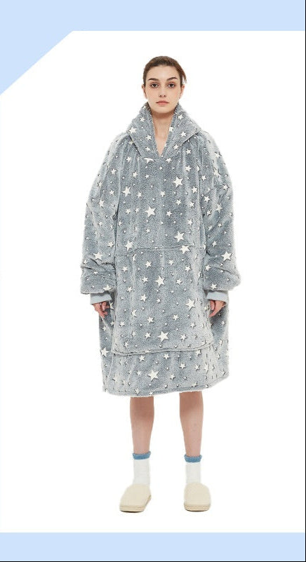 Flannel Double-Layer Fleece Blanket Hoodie – Cozy Lambswool Pyjamas