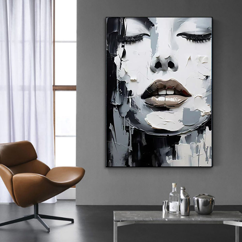 Hand-Painted Modern Portrait Oil Painting on Canvas – Unframed Wall Art